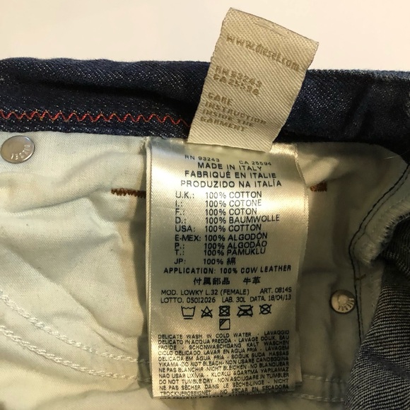 Diesel Lowky Low Waist Distressed Cut Off Denim Leather Label Blue Jean Shorts - Picture 10 of 12